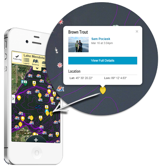 Screenshot of the Fishidy mobile app in map mode